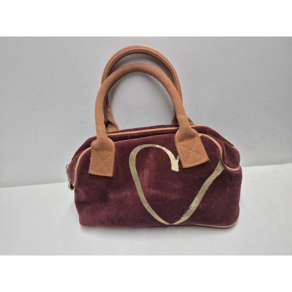 Victoria's Secret Womens Sexiest Burgundy Curdoroy Heart Print Hand Bag Vintage